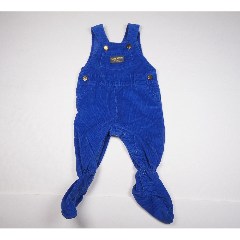Vintage OshKosh B'gosh Blue Corduroy Footed Overalls Vestbak 3-6 Months USA Made